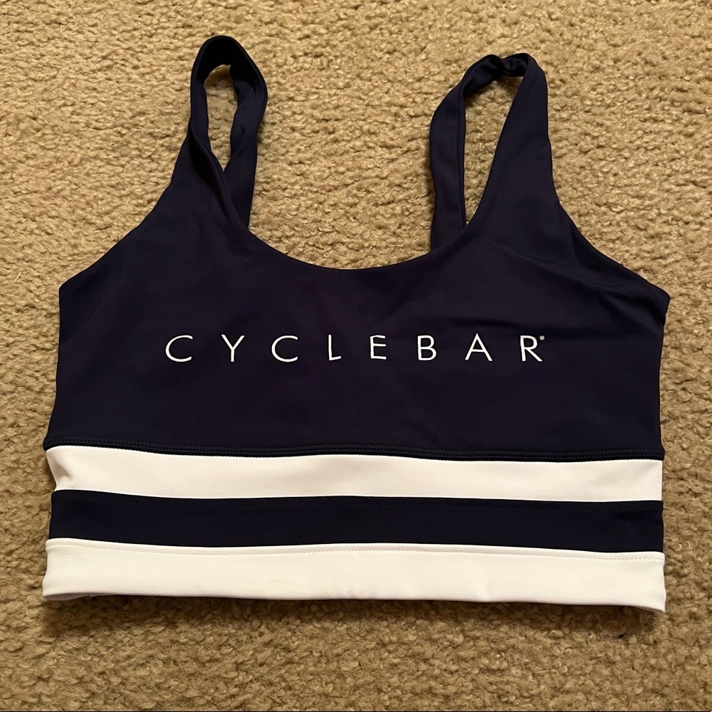 CycleBar Navy Blue White Stripe Sports Bra